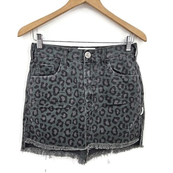 New One Teaspoon Leopard Vanguard Denim Skirt Womens 26 Mini Night Crawler - Picture 3 of 6